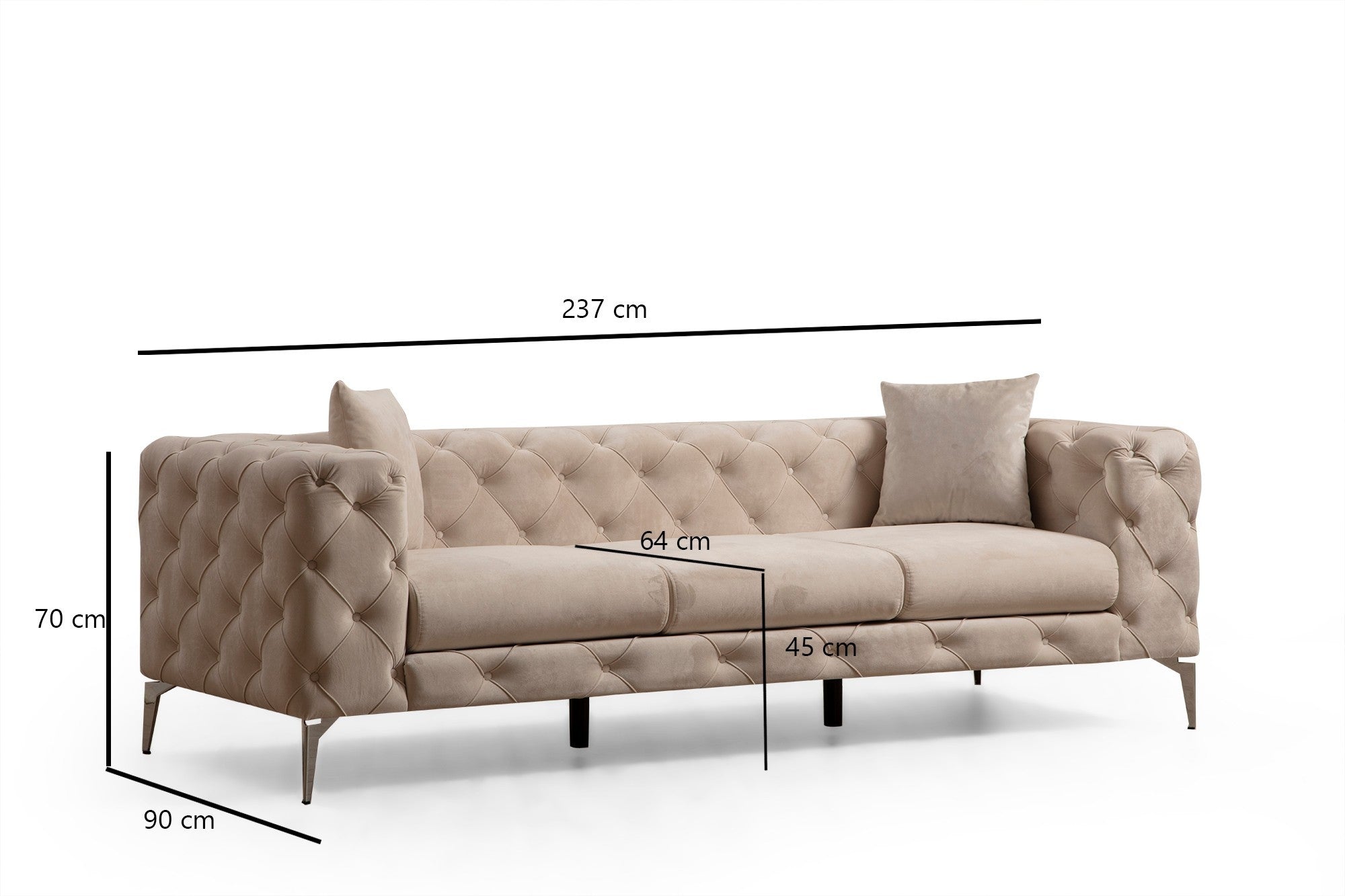 Sofa 3-Sitzer mit Samtstoff, Como Elfenbein (7)