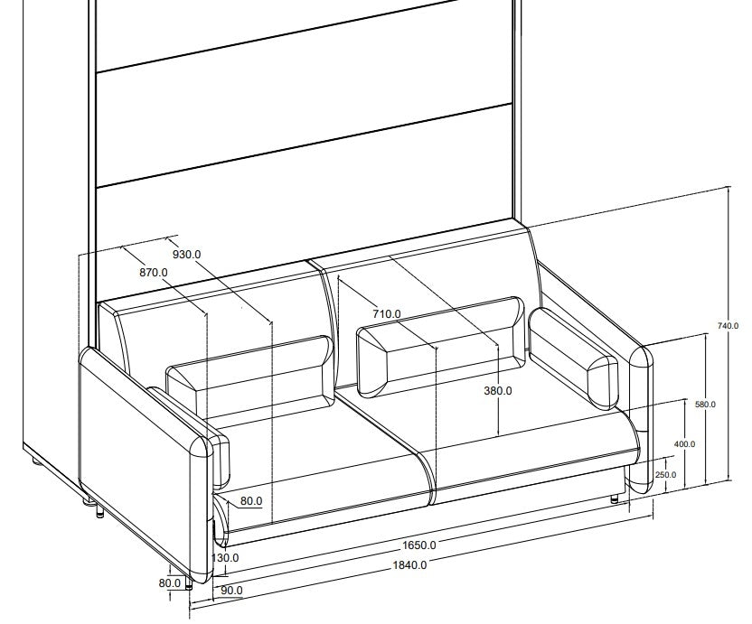 Sofa 3-Sitzer mit Stoff BC19 Beige, für Wandklappbett (3)