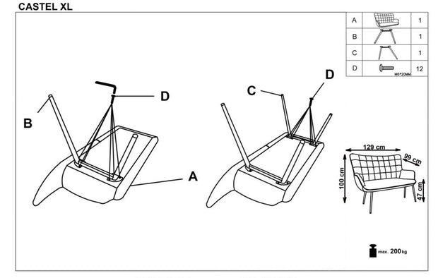 Sofa 2-Sitzer, mit Stoff Castiel XL Grau (10)