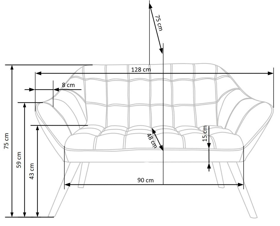 Sofa 2-Sitzer, mit Samtstoff Romulus XL Grau (10)