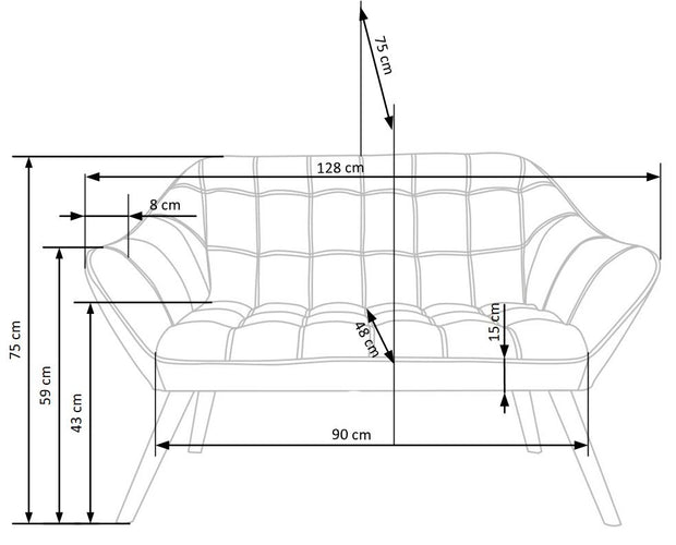 Sofa 2-Sitzer, mit Samtstoff Romulus XL Grau (10)