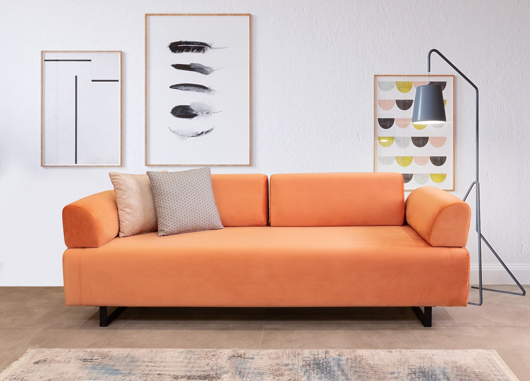 Sofa 3-Sitzer mit Samtstoff, Infinity Orange