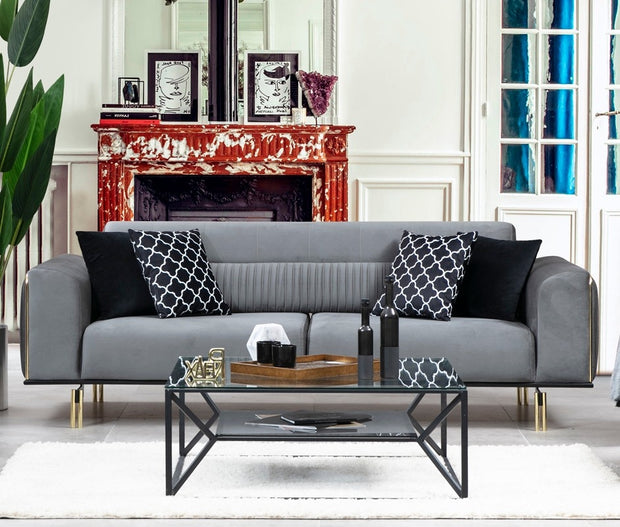 Sofa 3-Sitzer mit Samtstoff, London Grau