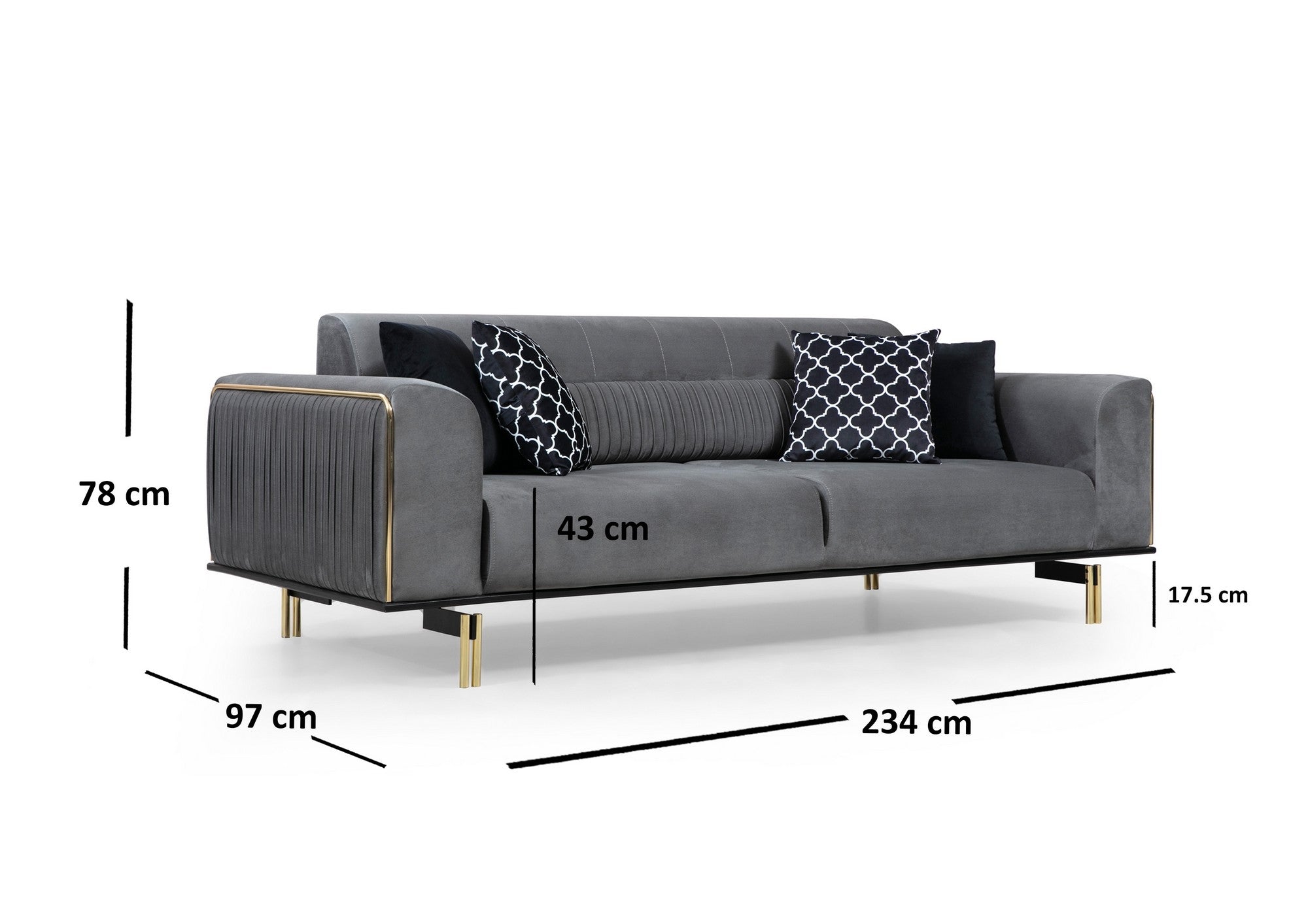 Sofa 3-Sitzer mit Samtstoff, London Grau (6)