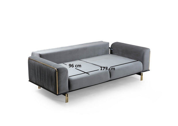 Sofa 3-Sitzer mit Samtstoff, London Grau (7)