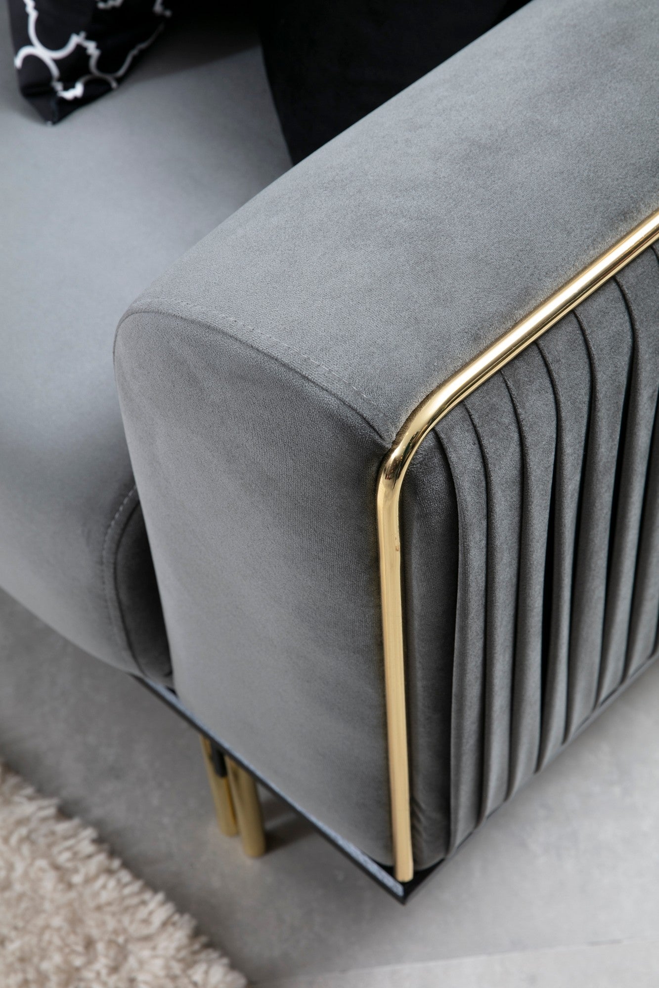 Sofa 3-Sitzer mit Samtstoff, London Grau (2)