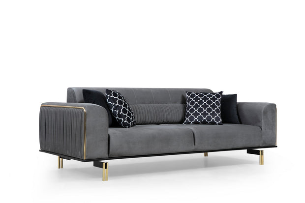 Sofa 3-Sitzer mit Samtstoff, London Grau (4)