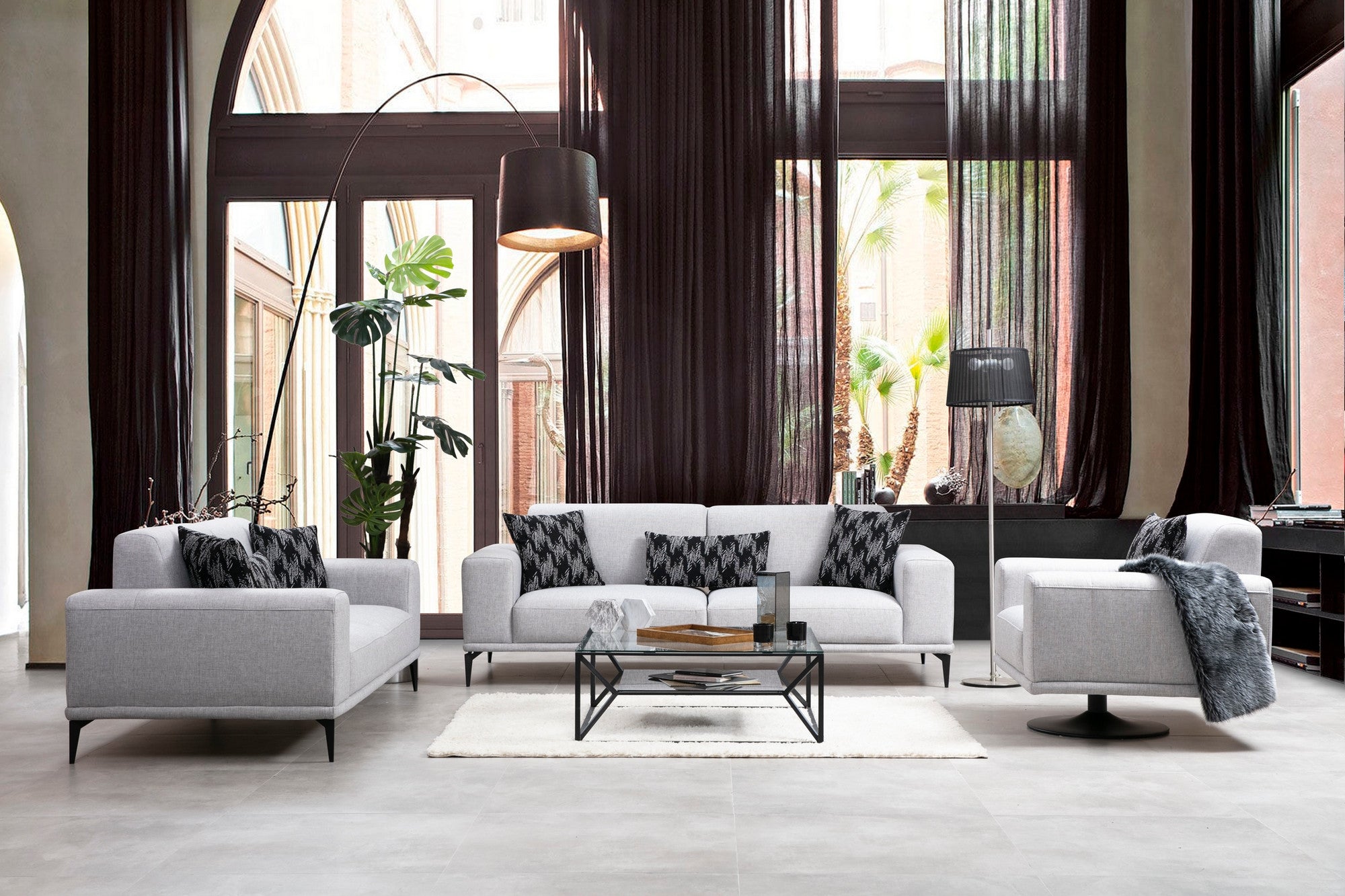 Sofa 3-Sitzer mit Stoff, Sevilla Grau (1)