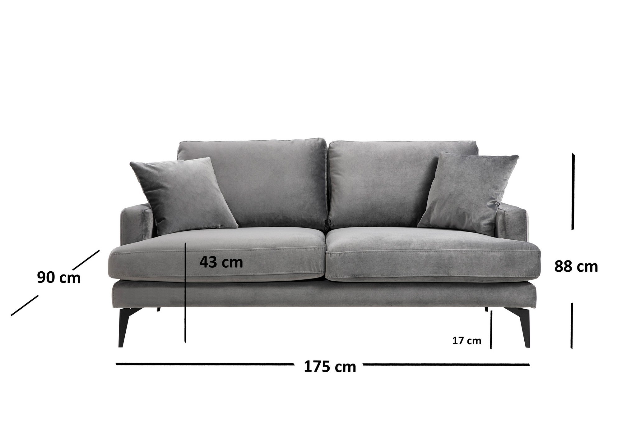 Sofa 2-Sitzer mit Samtstoff, Papira Grau (3)