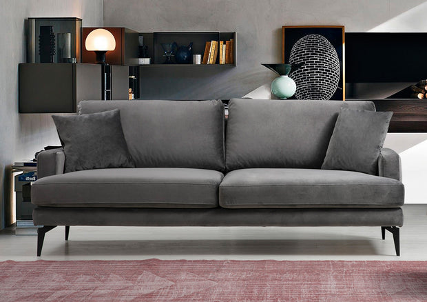 Sofa 3-Sitzer mit Samtstoff, Papira Grau
