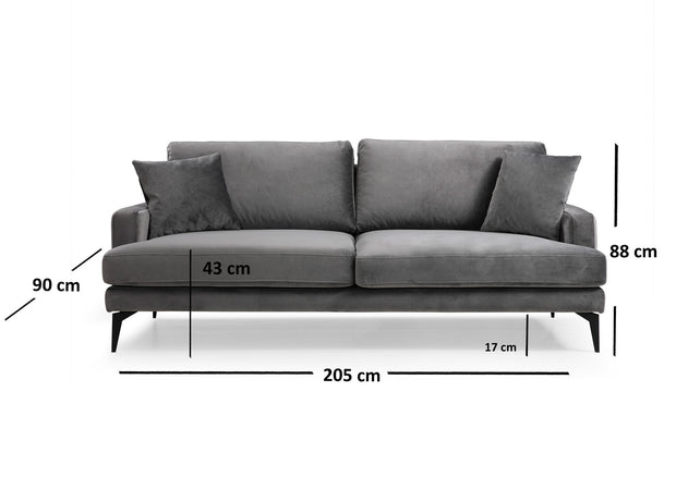 Sofa 3-Sitzer mit Samtstoff, Papira Grau (3)