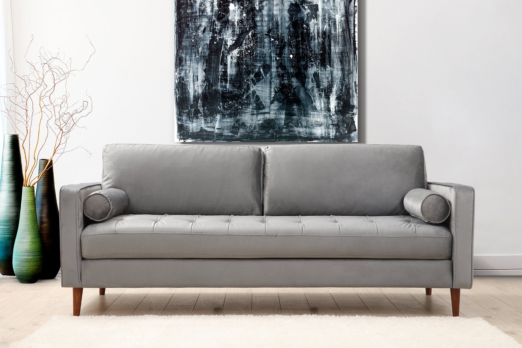 Sofa 3-Sitzer mit Samtstoff, Rome Grau