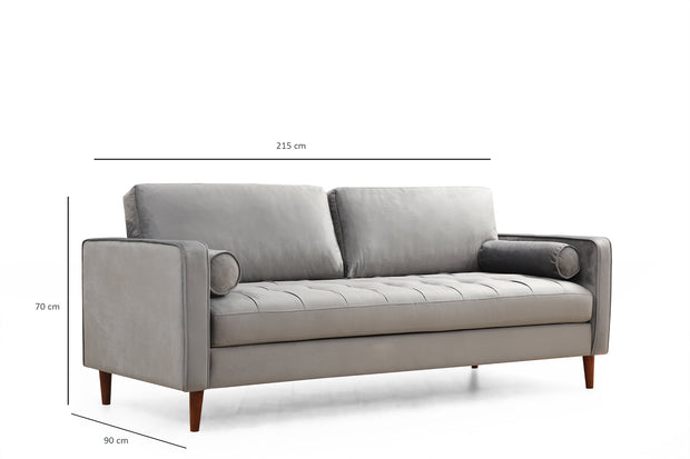 Sofa 3-Sitzer mit Samtstoff, Rome Grau (10)