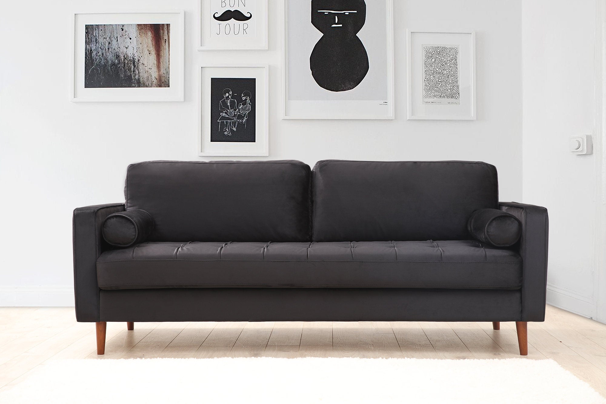 Sofa 3-Sitzer mit Samtstoff, Rome Schwarz