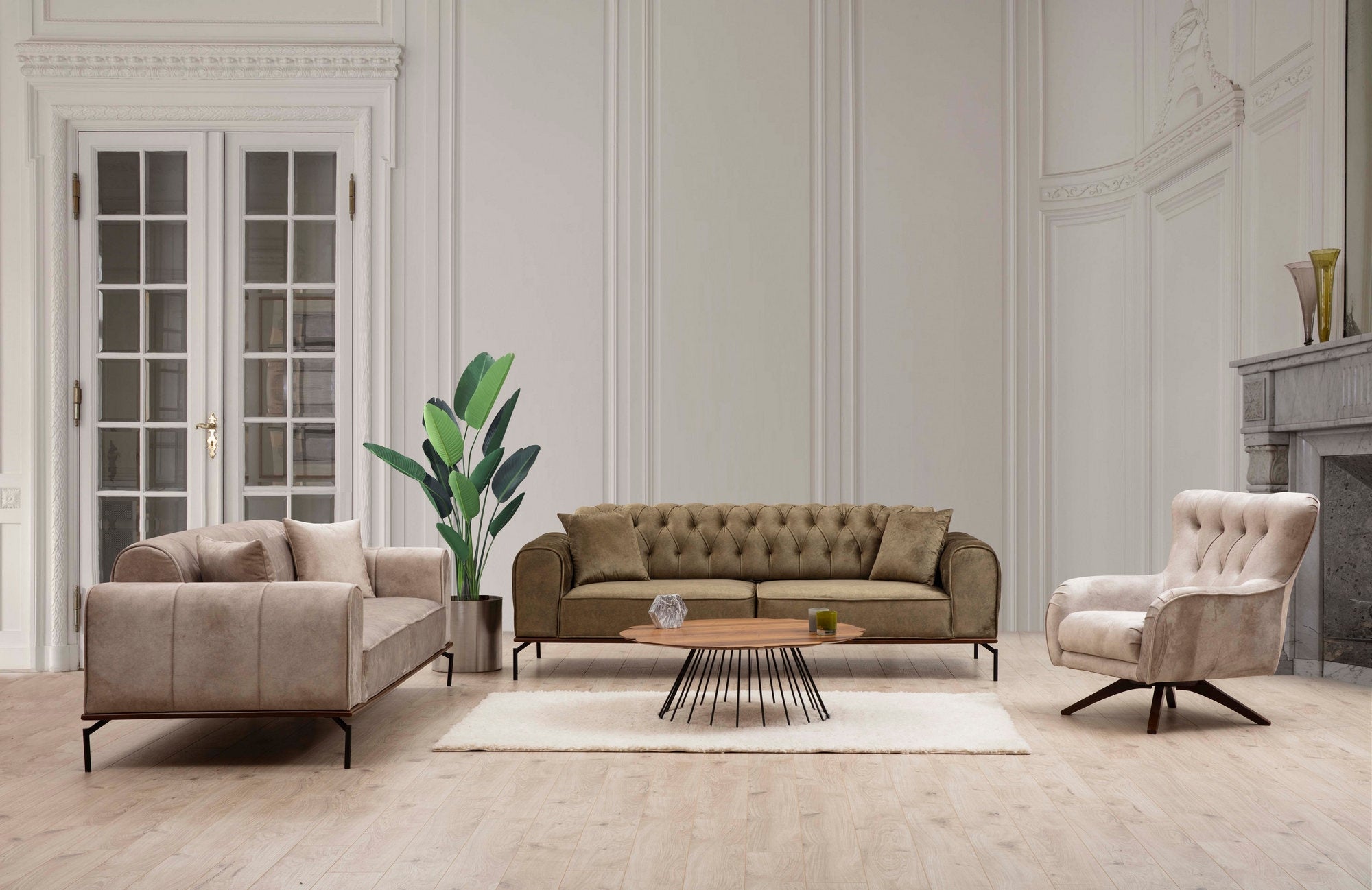 Sofa 3-Sitzer mit Stoff, Siesta Capitone Braun (1)