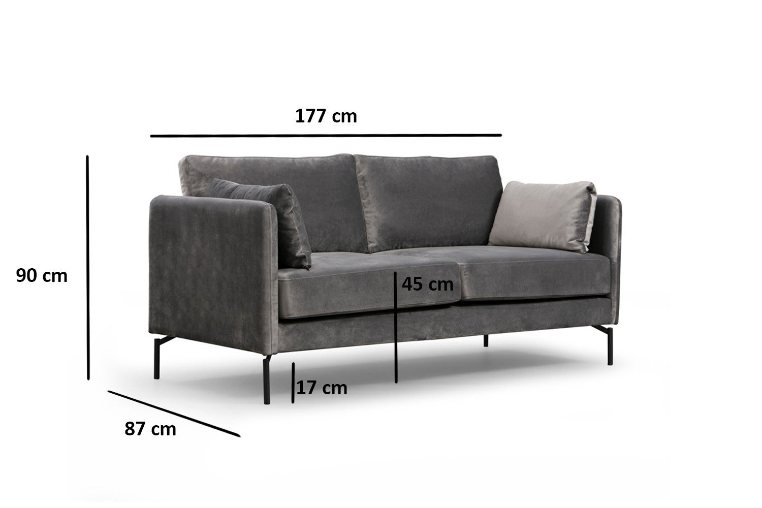 Sofa 2-Sitzer mit Samtstoff, Sino Grau (7)