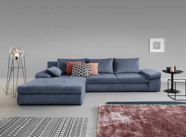 Ecksofa Schlaffunktion mit Chaiselongue Universelle, 4-Sitzer, Banes Blau (1)