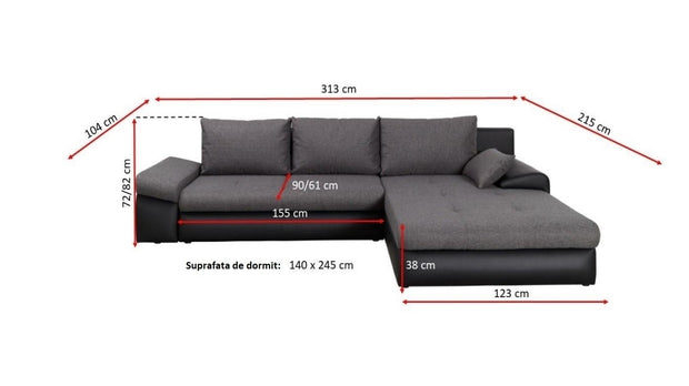 Ecksofa Schlaffunktion mit Chaiselongue Universelle, 4-Sitzer, Banes Blau (2)