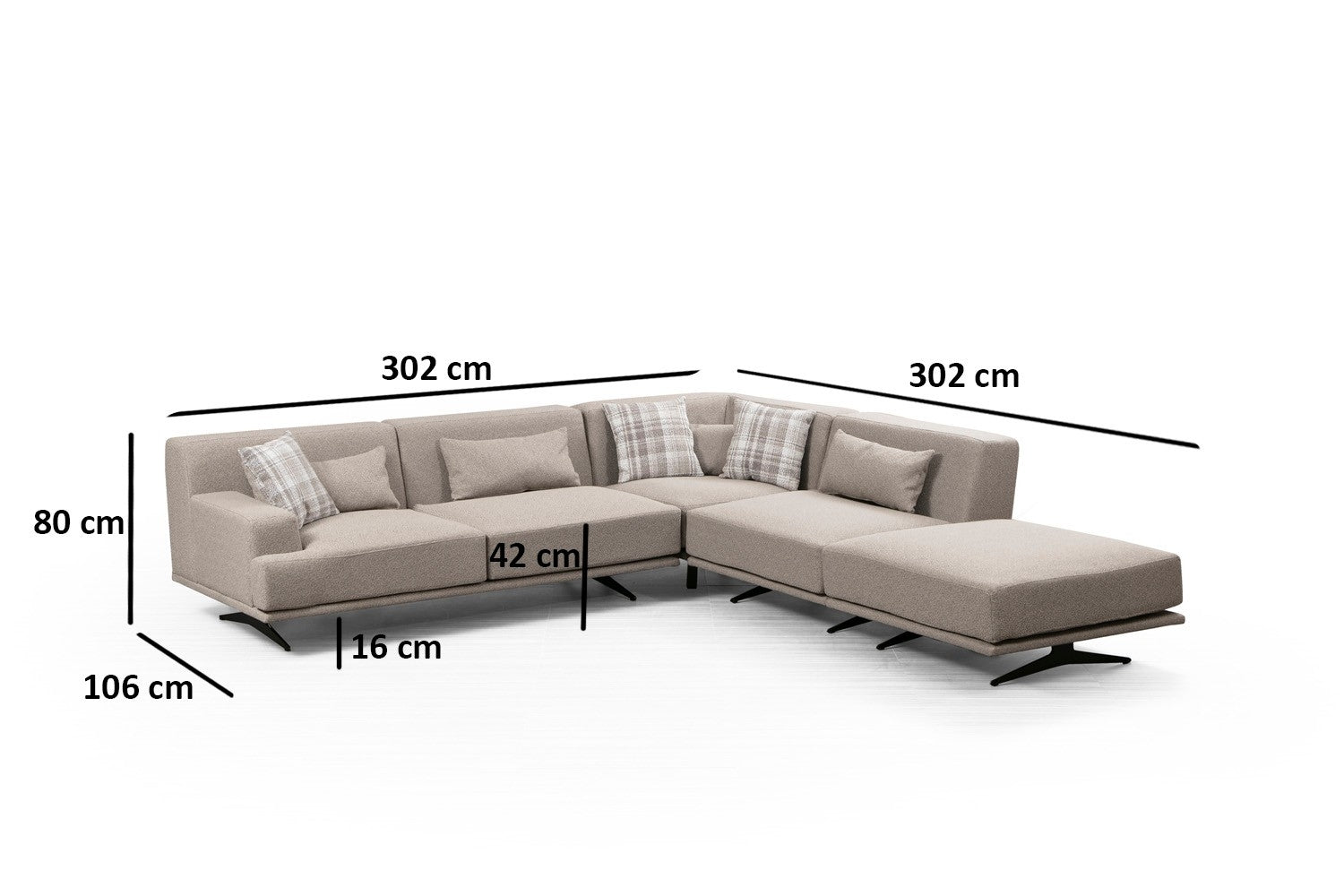 Ecksofa mit Chaiselongue Rechts, 4-Sitzer, aus Stoff, Bentley Beige (11)
