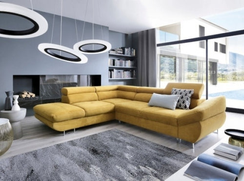 Ecksofa Schlaffunktion mit Chaiselongue Links, 4-Sitzer, Fabrines Gelb