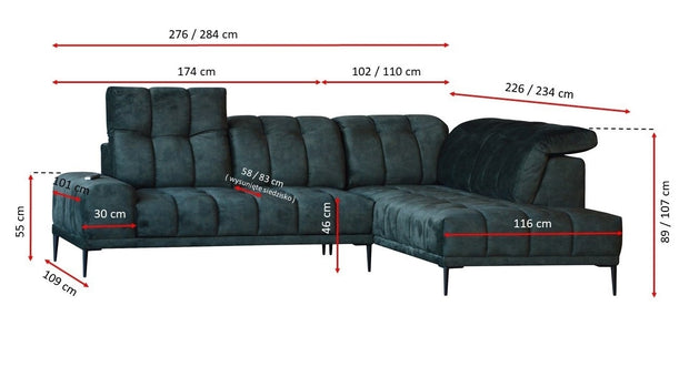 Ecksofa mit Chaiselongue Rechts, 4-Sitzer, Grada Grün (4)