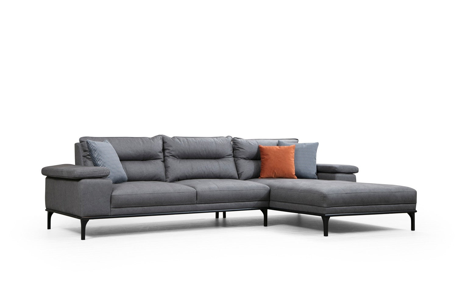 Ecksofa mit Chaiselongue Rechts, 4-Sitzer, aus Stoff, Hollywood Grau (11)