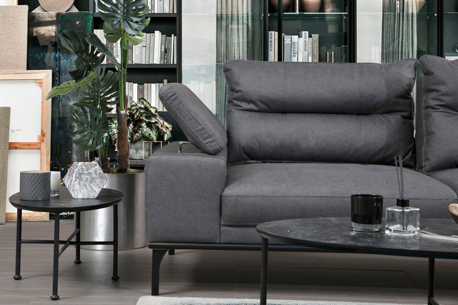 Ecksofa mit Chaiselongue Rechts, 4-Sitzer, aus Stoff, Hollywood Grau (5)