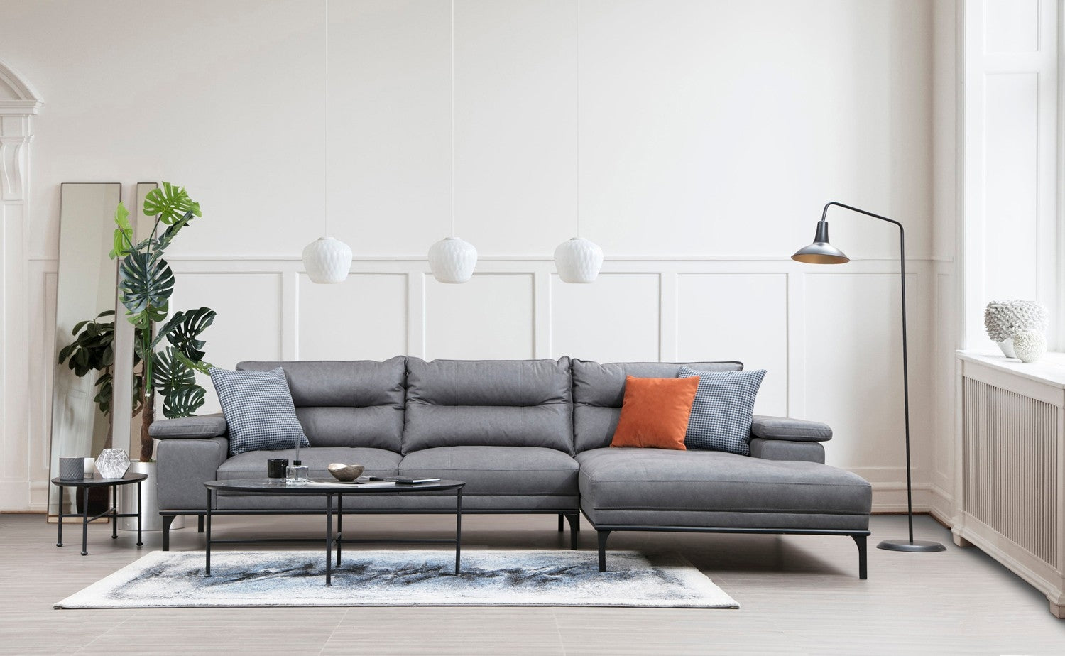 Ecksofa mit Chaiselongue Rechts, 4-Sitzer, aus Stoff, Hollywood Grau (2)