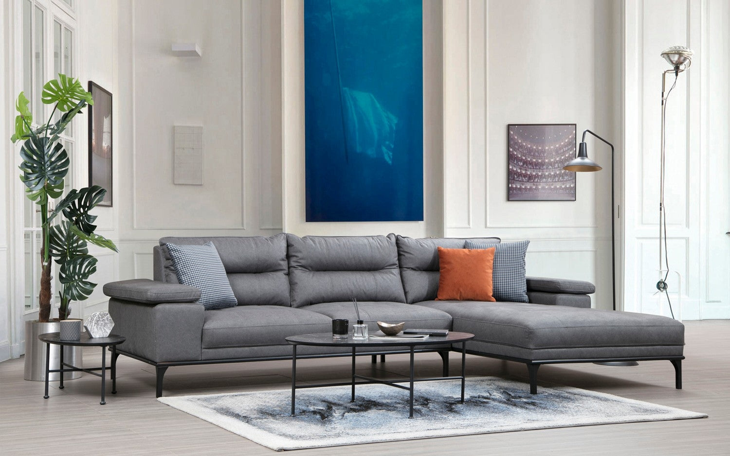 Ecksofa mit Chaiselongue Rechts, 4-Sitzer, aus Stoff, Hollywood Grau (3)