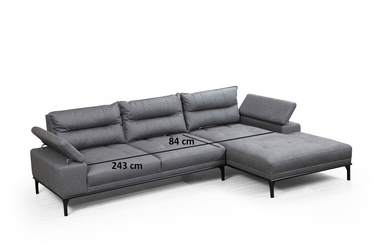 Ecksofa mit Chaiselongue Rechts, 4-Sitzer, aus Stoff, Hollywood Grau (17)