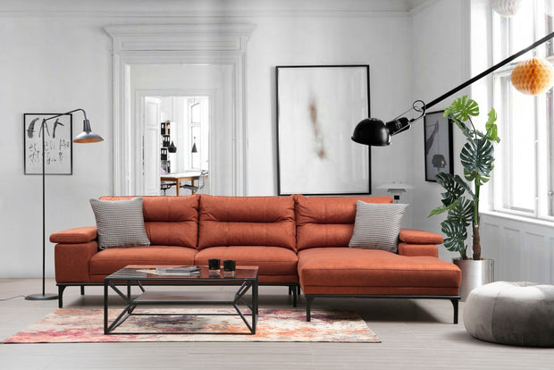 Ecksofa mit Chaiselongue Rechts, 4-Sitzer, aus Stoff, Hollywood Orange (5)