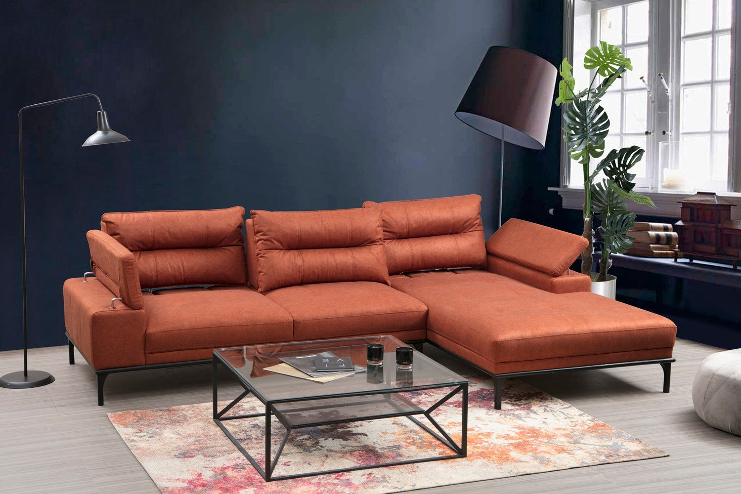 Ecksofa mit Chaiselongue Rechts, 4-Sitzer, aus Stoff, Hollywood Orange (2)