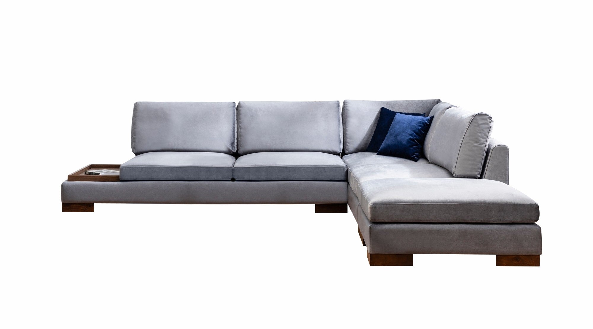 Ecksofa mit Chaiselongue Rechts, 4-Sitzer, aus Samtstoff, Tulip Grau (5)