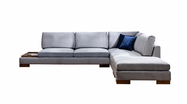 Ecksofa mit Chaiselongue Rechts, 4-Sitzer, aus Samtstoff, Tulip Grau (5)