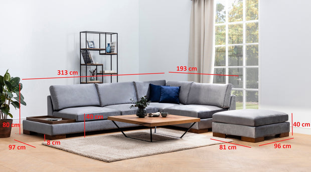 Ecksofa mit Chaiselongue Rechts, 4-Sitzer, aus Samtstoff, Tulip Grau (4)