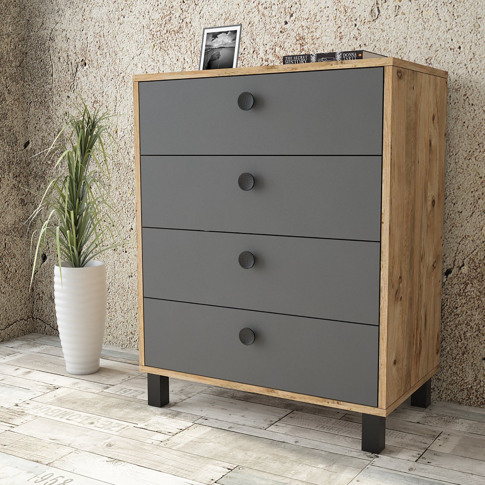 Kommode mit 4 schubladen, Vilamo VL80-228 Anthrazit