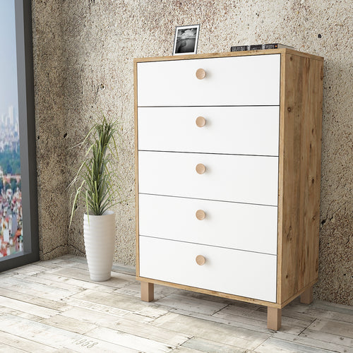 Kommode mit 5 schubladen, Vilamo VL82-217 Tall Weiß