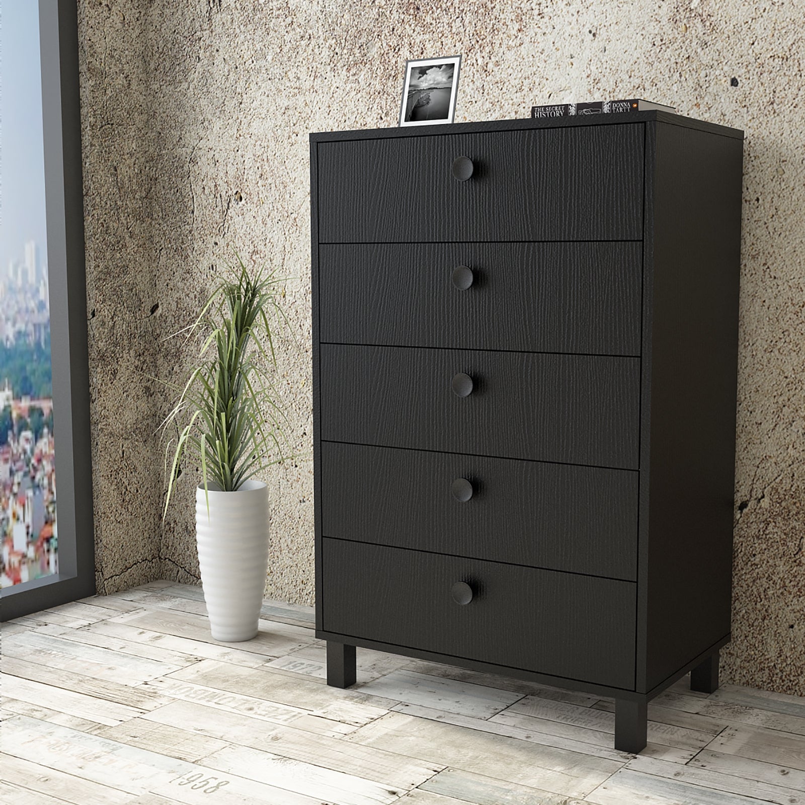 Kommode mit 5 schubladen, Vilamo VL82-338 Tall Schwarz