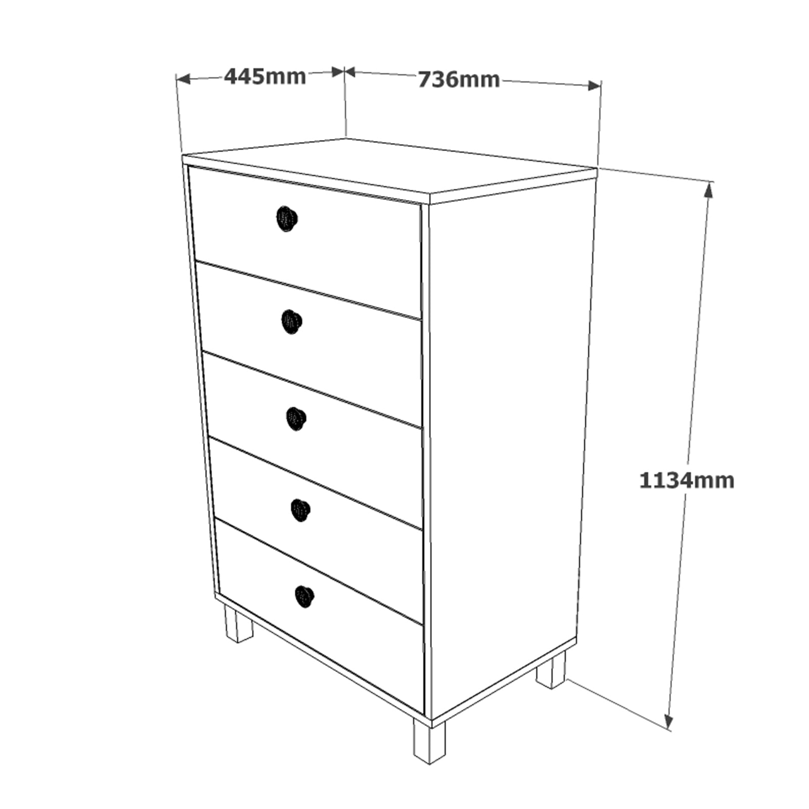 Kommode mit 5 schubladen, Vilamo VL82-338 Tall Schwarz (5)