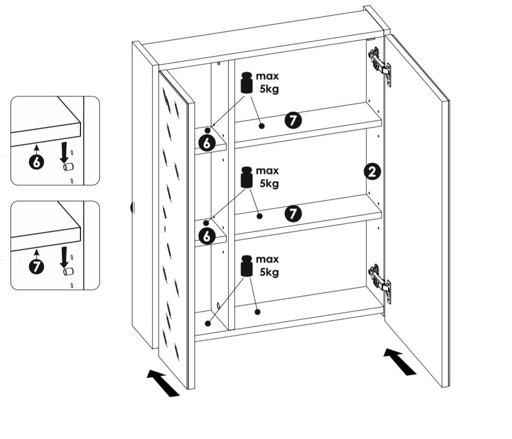Bad-Hängeschrank mit 2 türen und spiegel, Capri Eiche (3)