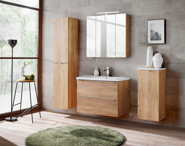 Bad-Hängeschrank mit 3 türen und spiegel, Capri Eiche (3)