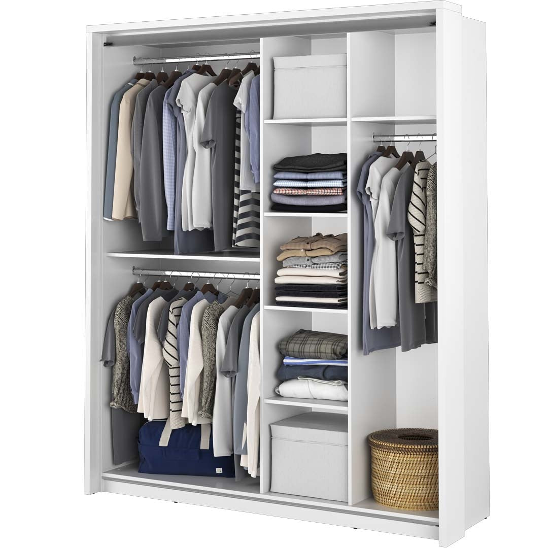 Kleiderschrank mit 2 schiebetüren und spiegel, Arti 17 Double Weiß Matte (5)