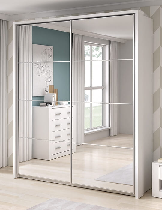 Kleiderschrank mit 2 schiebetüren und spiegel, Arti 17 Double Weiß Matte (2)