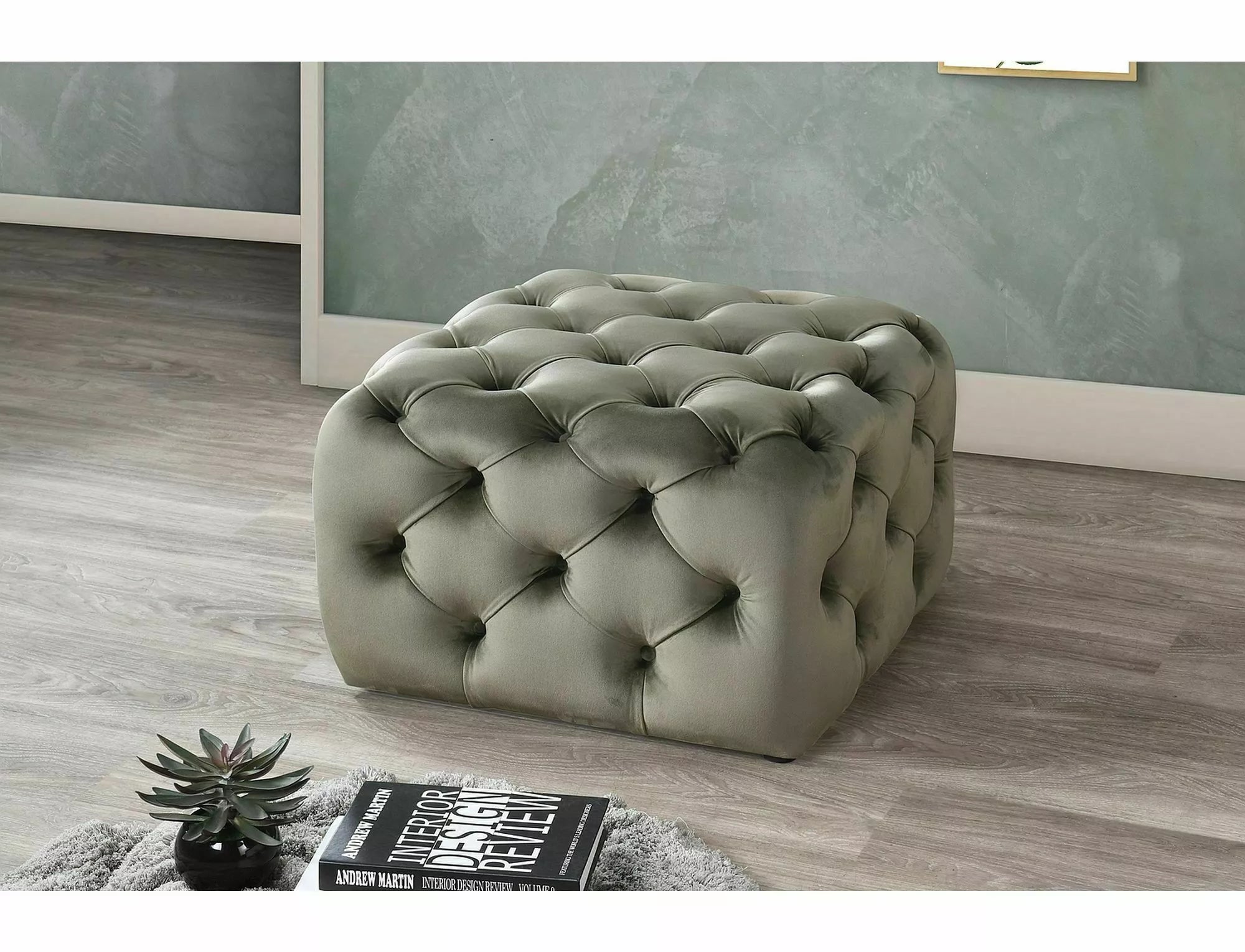 Pouf mit Samtstoff Sophia Grün (1)