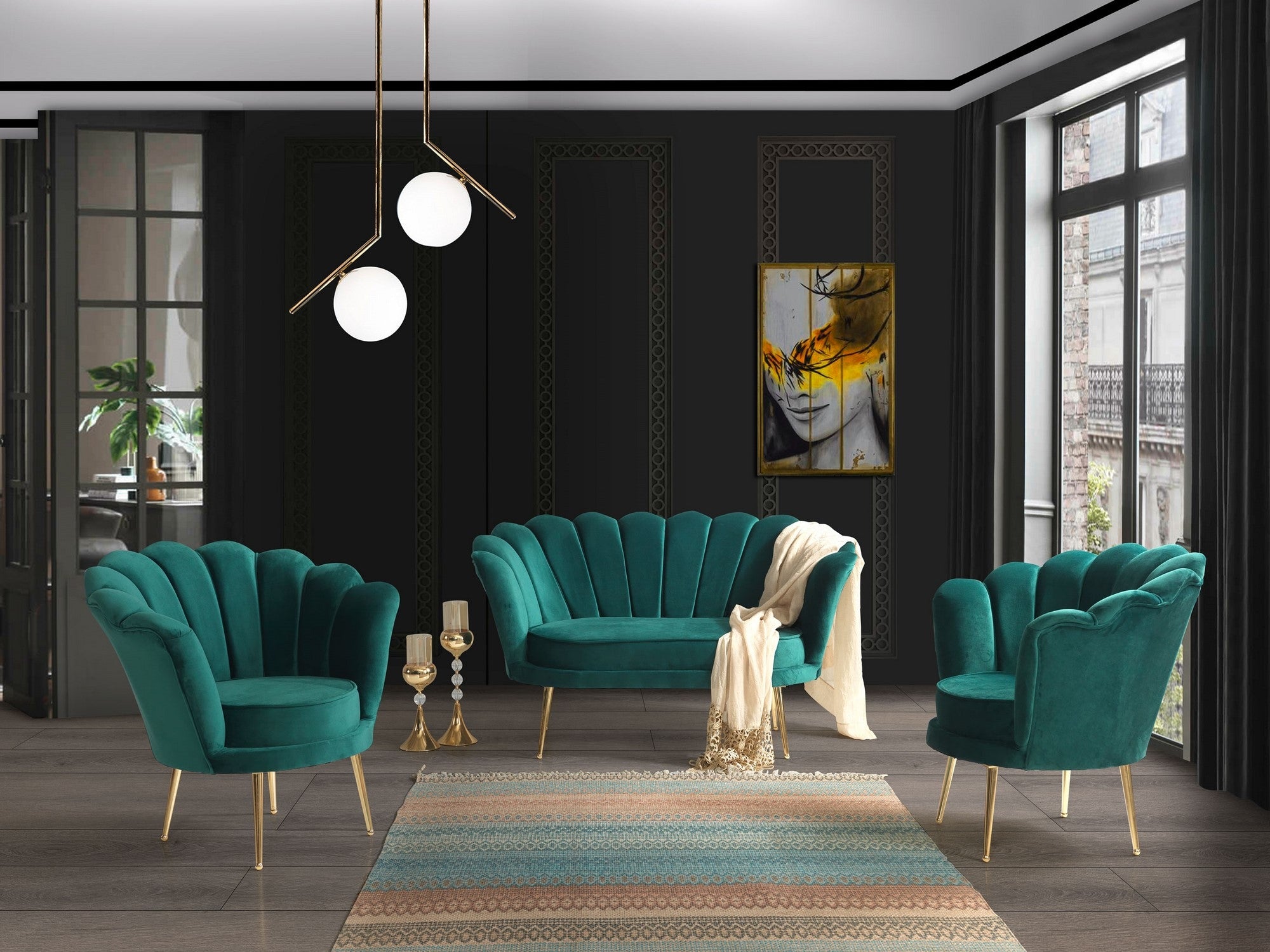 Sessel mit Samtstoff Inci Grün (2)