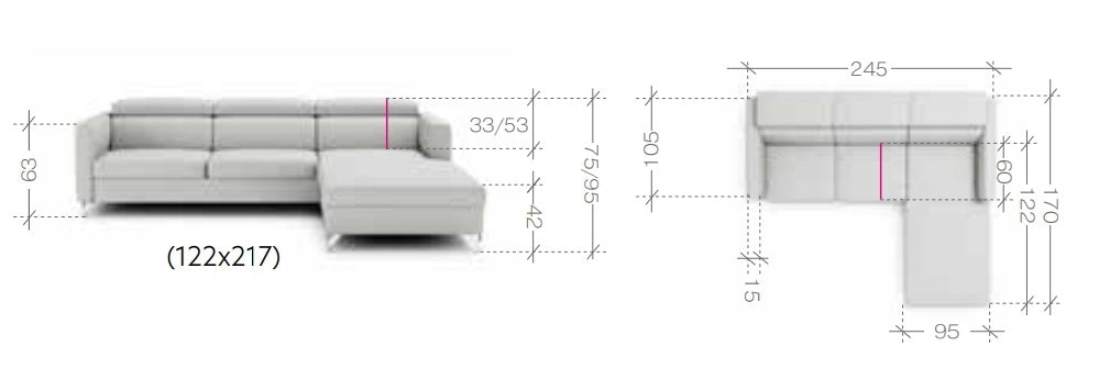 Ecksofa Schlaffunktion mit Chaiselongue Links, 3-Sitzer, aus Samtstoff, Mazzi Small Blau (6)