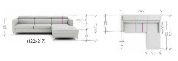 Ecksofa Schlaffunktion mit Chaiselongue Links, 3-Sitzer, aus Samtstoff, Mazzi Small Blau (6)