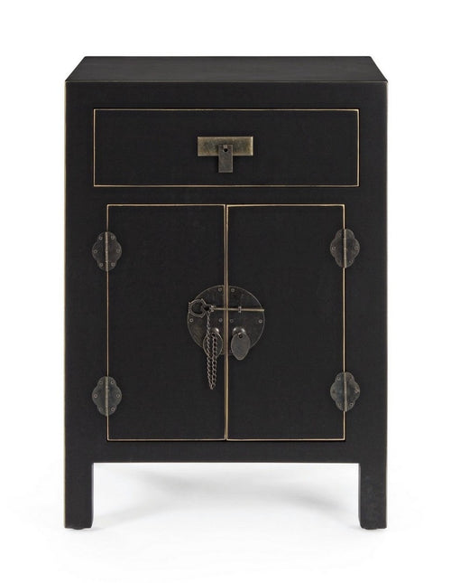 Nachttisch mit 1 schublade und 2 türen Pechino Tall Schwarz (1)