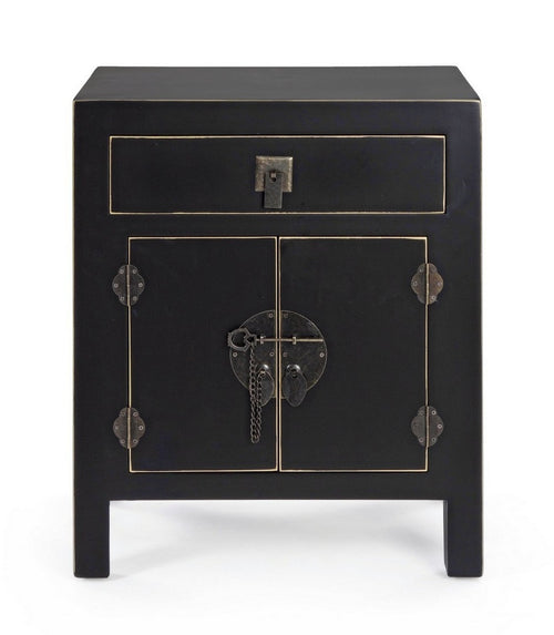 Nachttisch mit 1 schublade und 2 türen Pechino Schwarz (1)