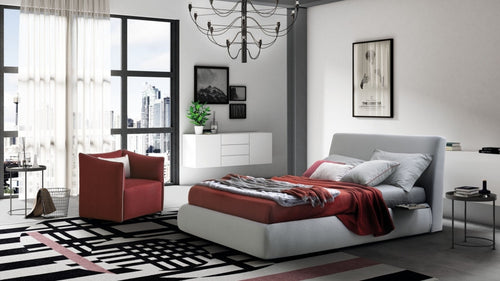 Polsterbett mit Stauraum, aus Stoff Brak Grau, 180 x 200 cm